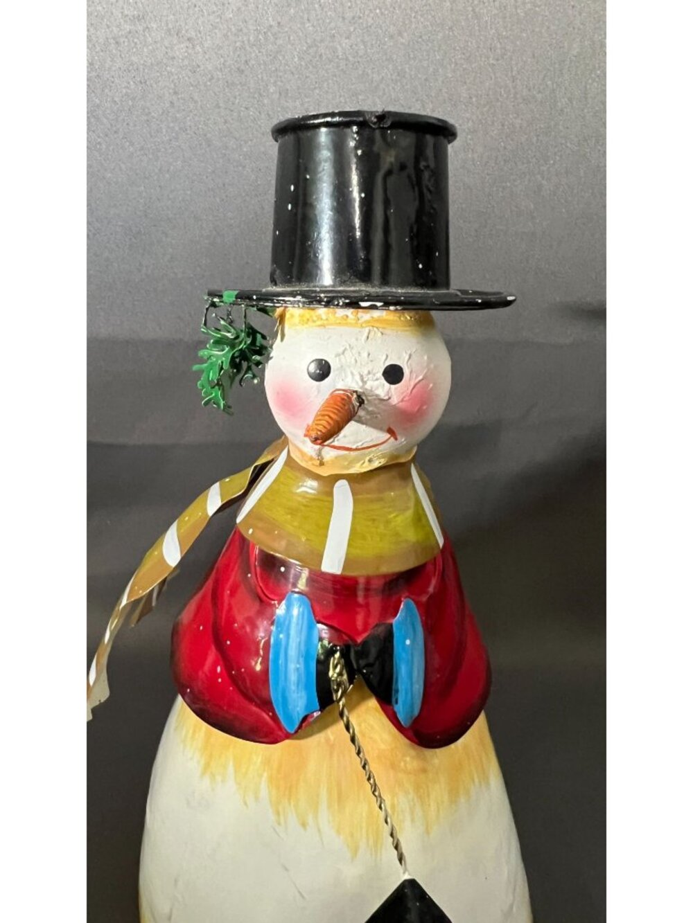 Snowman Decorative Figurine With Hat & Lantern – Hand-Painted Metal - Picture 2 of 4